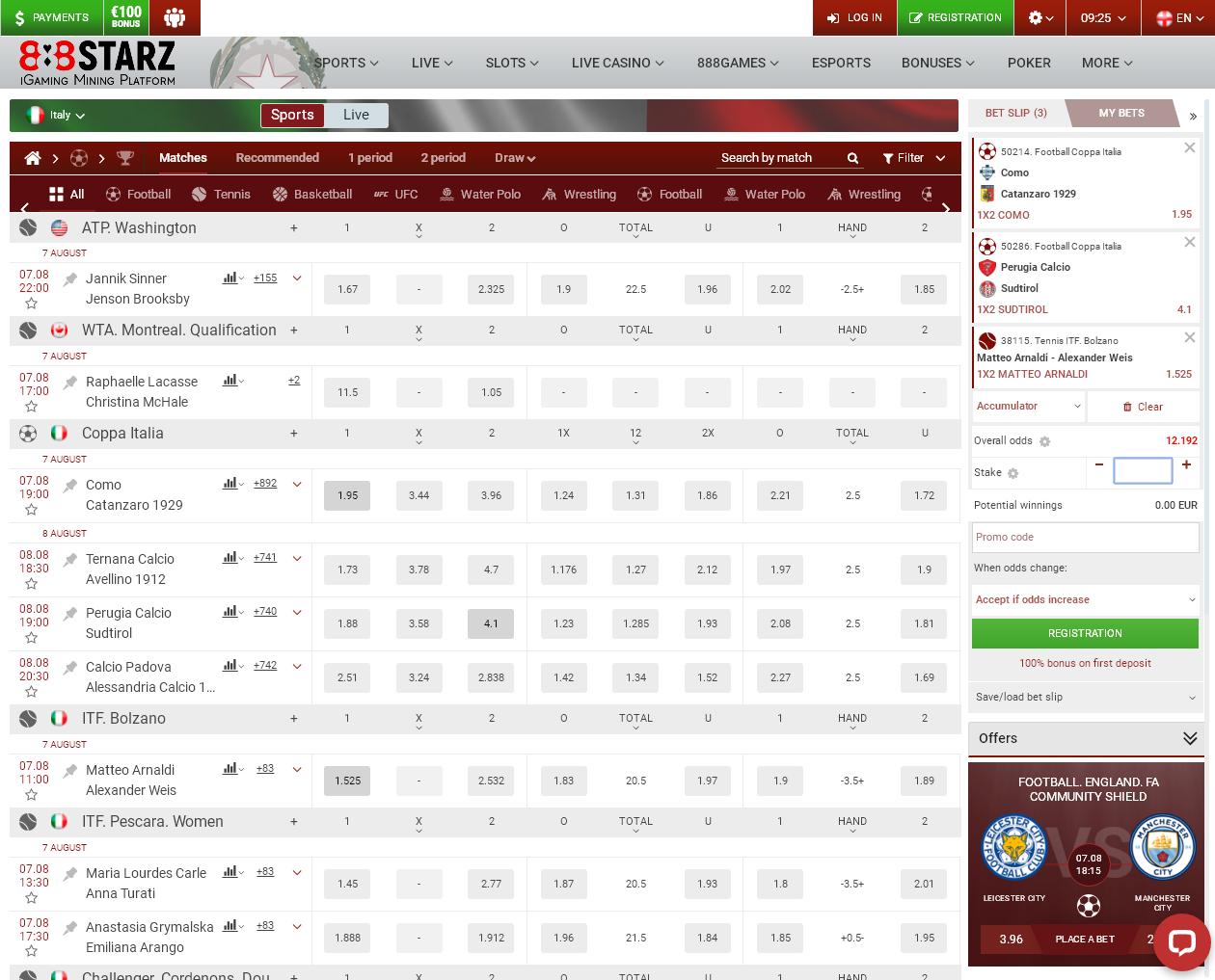 888STARZ betting line. 